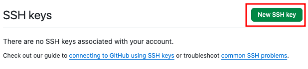 SSH keys page with New SSH key button
